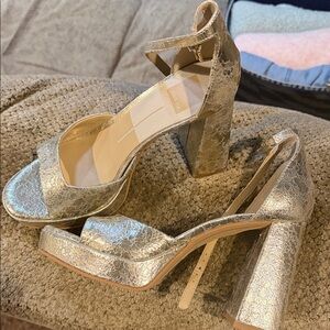 Dolce Vita Gold Block Heel Sandals with Ankle Strap
